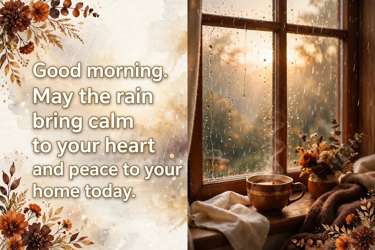 Special morning blessings for a rainy morning image with rain on a window